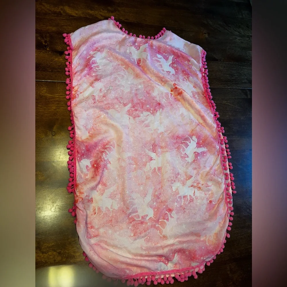Girls large Unicorn Pom Pom Sheer Swimsuit Coverup
